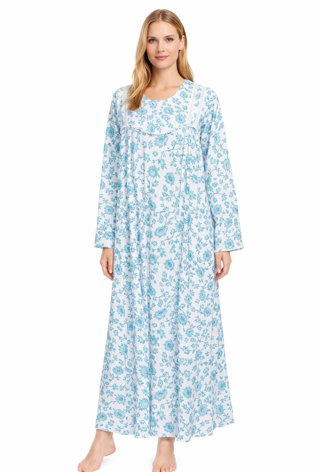 Women's Long Nightgown with Sleeves and Buttons