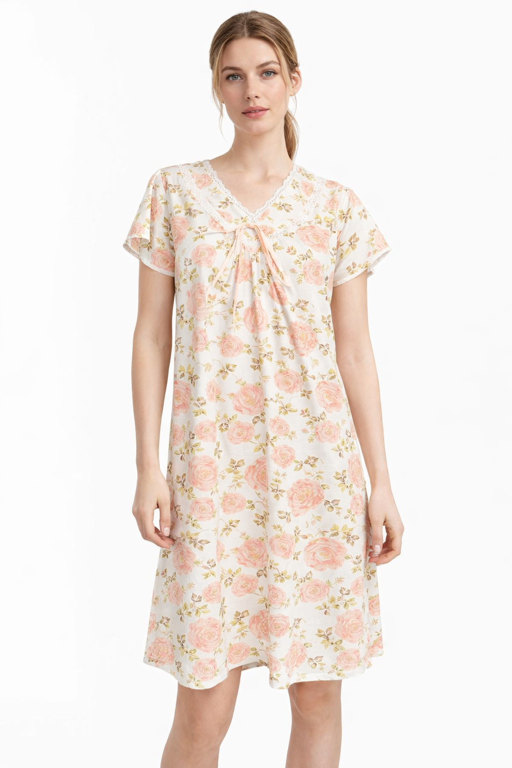 Rosa Floral V-Neck Dress with Lace