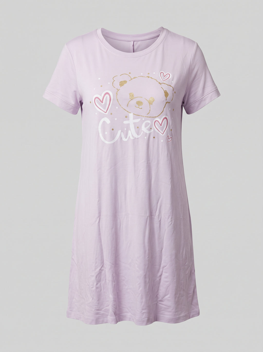 Lavender Short Sleeve Nightgown with a Cute Bear Print