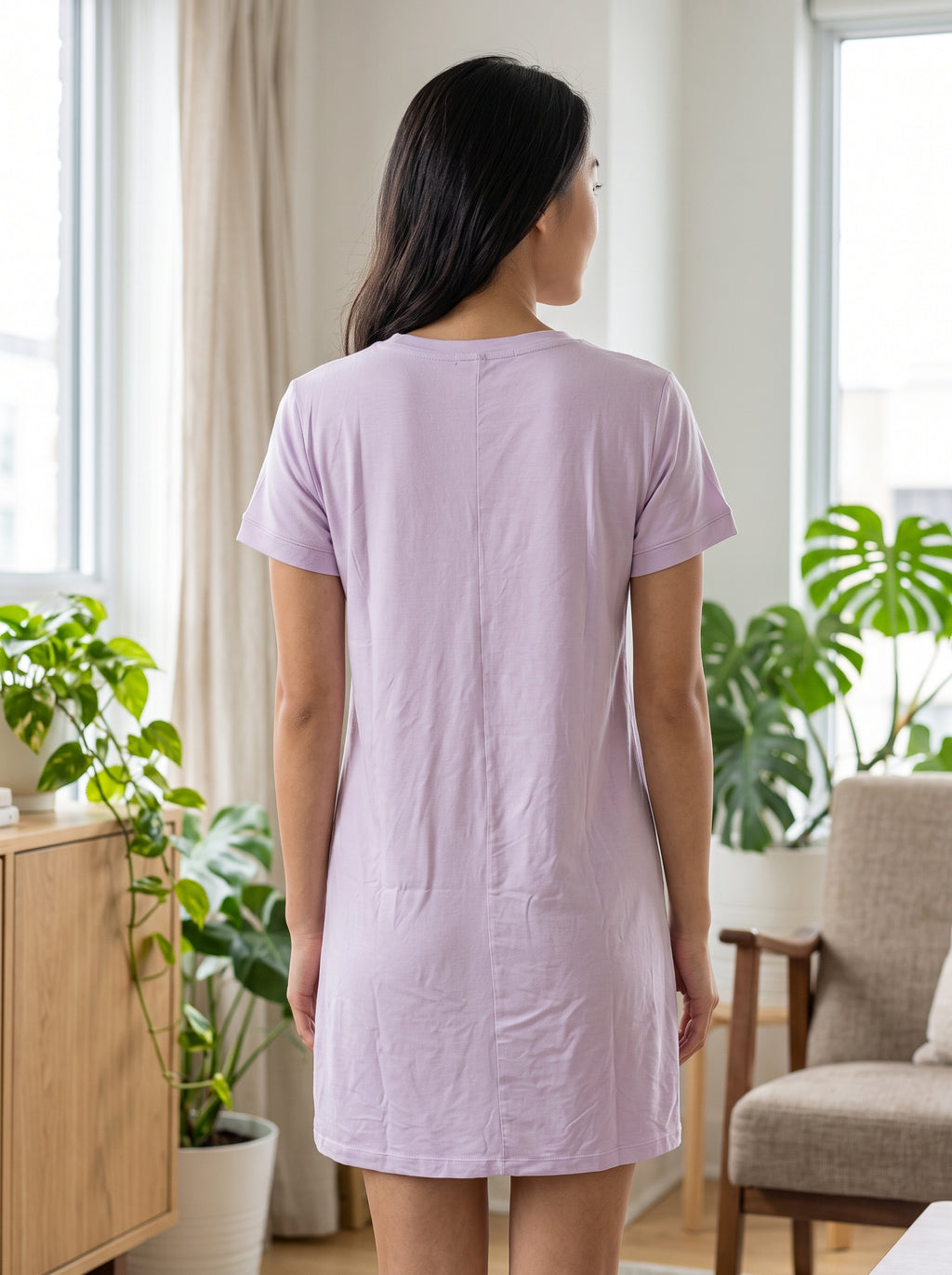 Lavender Short Sleeve Nightgown with a Cute Bear Print