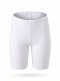 White seamless biker shorts shown on a clean white background with a soft drop shadow.