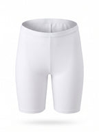 White seamless biker shorts shown on a clean white background with a soft drop shadow.