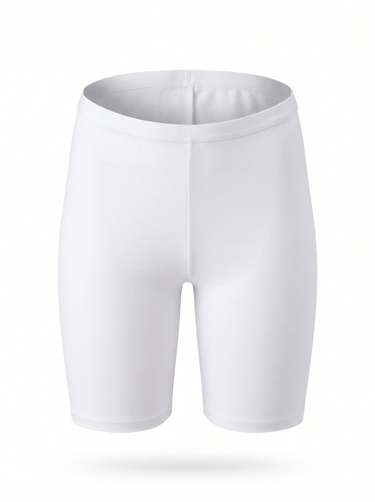 White seamless biker shorts shown on a clean white background with a soft drop shadow.