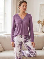 Women's Pajamas Purple Top and Floral Pants