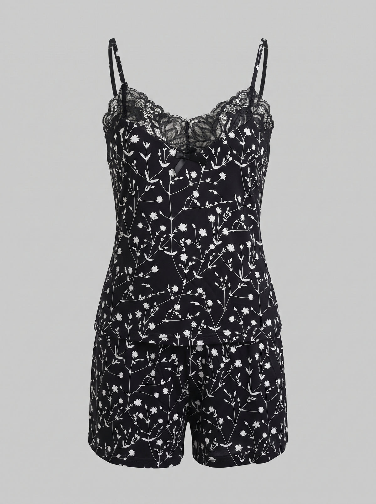 Women's Floral Lace Trim Shorts Set