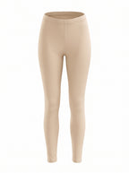 Beige high-waisted full-length leggings shown on a clean white background.