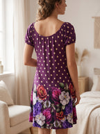 Elegant summer short dress with floral and polka dot print