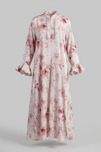 Floral Satin Maxi Dress with Long Sleeves