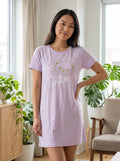 Lavender Short Sleeve Nightgown with a Cute Bear Print