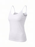 A white sleeveless camisole tank top with thin shoulder straps, shown on a plain white background.