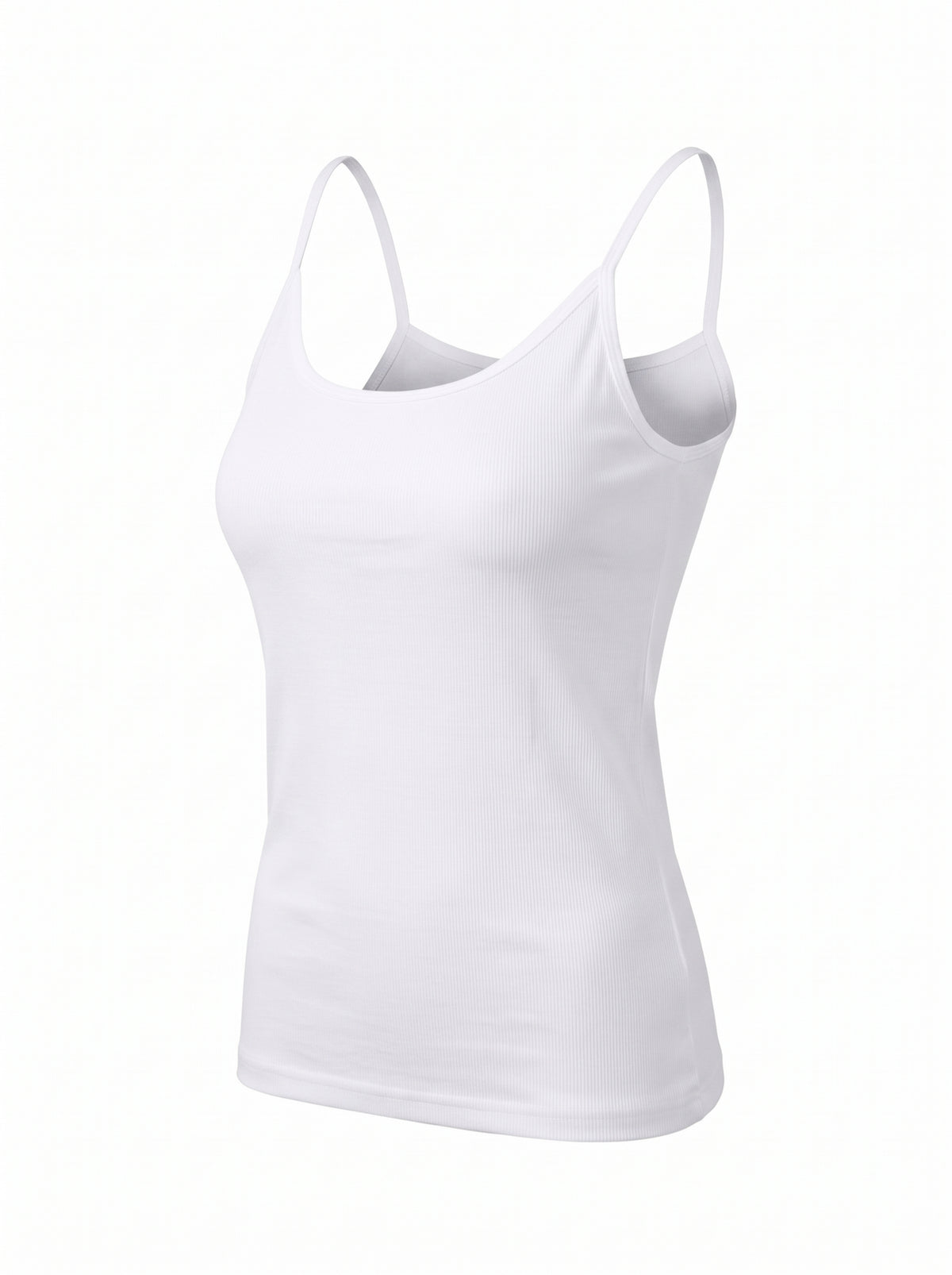 A white sleeveless camisole tank top with thin shoulder straps, shown on a plain white background.