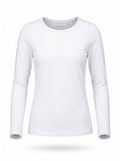 A white long-sleeve crewneck t-shirt displayed on a ghost mannequin against a plain white background.