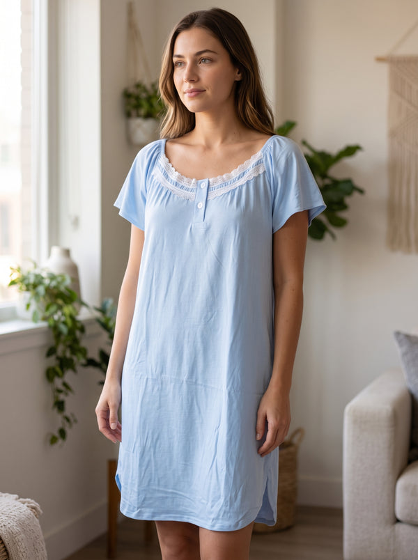 Soft Solid Lace Dress with Buttons