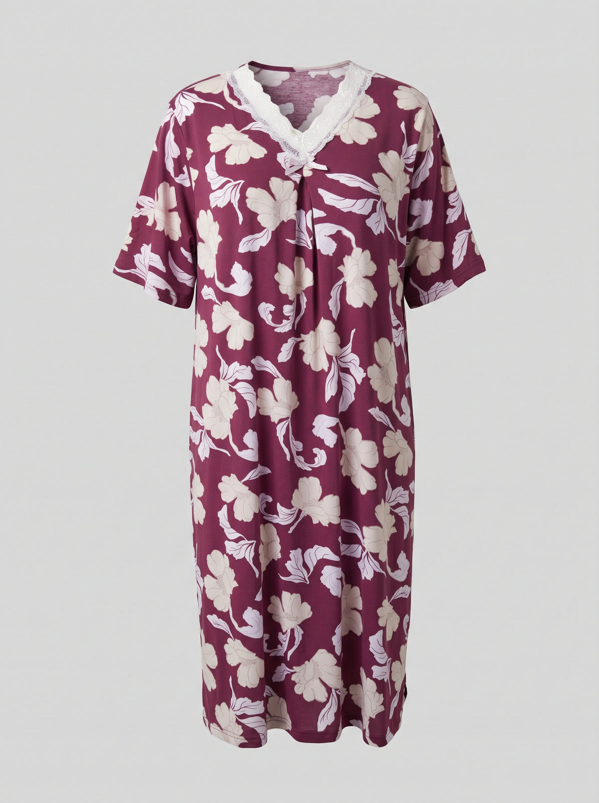 Women's home dress with floral print and lace