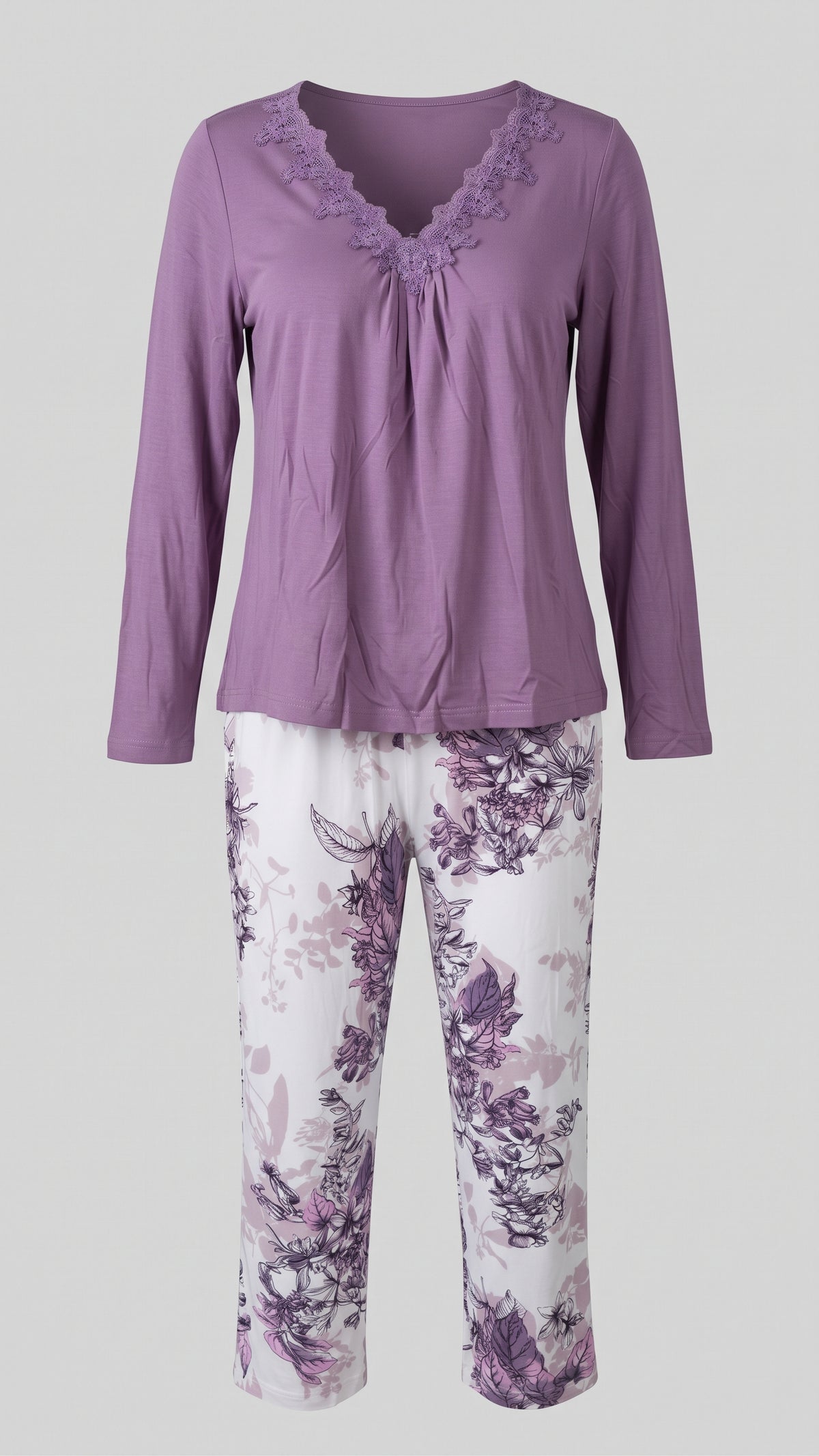 Women's Pajamas Purple Top and Floral Pants