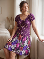 Elegant summer short dress with floral and polka dot print
