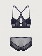 Lasso Black Lingerie Set with Push-Up Bra and Lace Shorts