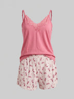 Women's Viscose Shorts Pajamas with Straps and Lace