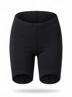 Black high-waisted compression shorts shown on a clean white background with a subtle drop shadow.