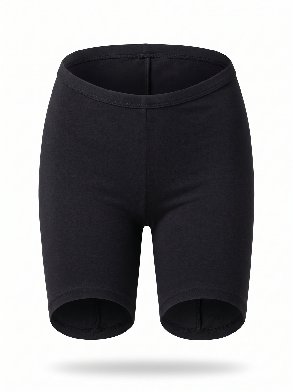 Black high-waisted compression shorts shown on a clean white background with a subtle drop shadow.