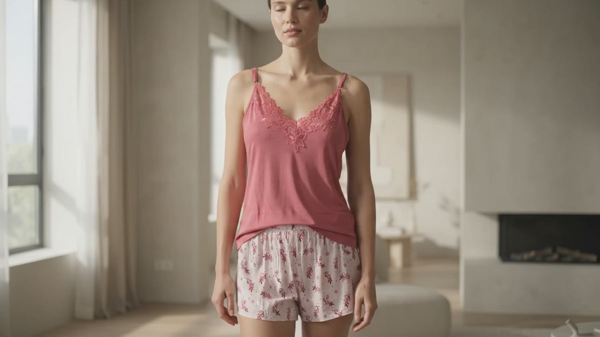 Women's Viscose Shorts Pajamas with Straps and Lace